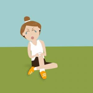 illustration of girl sitting with knee sprain