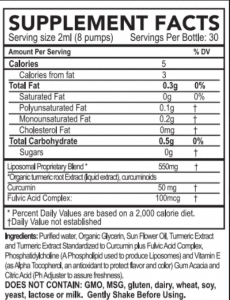 Purathrive turmeric ingredients label