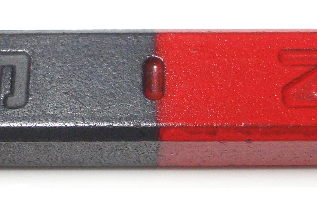 A bar magnet showing S and N poles