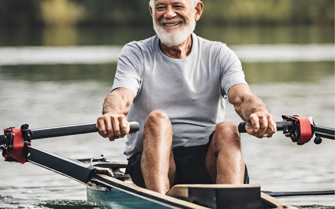 older man enjoying rowing